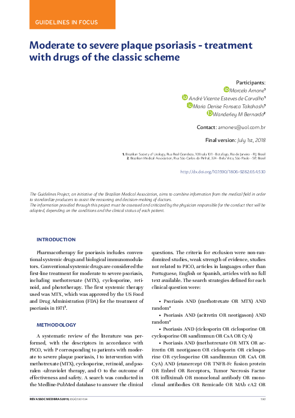 (PDF) Moderate to severe plaque psoriasis treatment with drugs of the