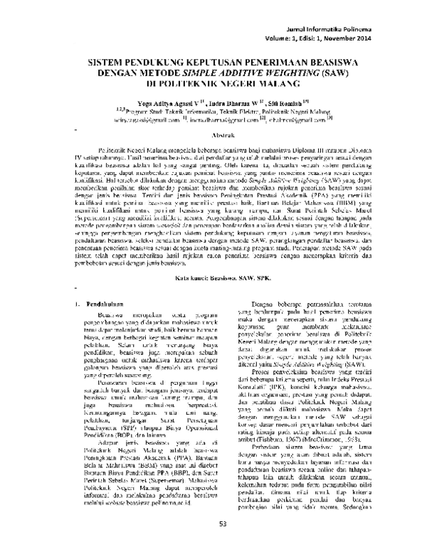 (PDF) Sistem Pendukung Keputusan Penerimaan Beasiswa Menggunakan Metode