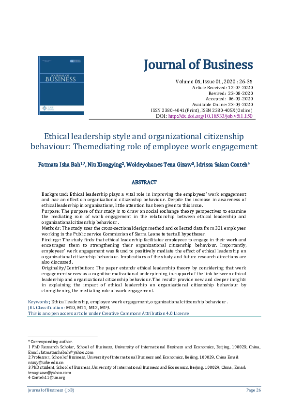 (PDF) Ethical Leadership Style and Organizational Citizenship Behaviour ...