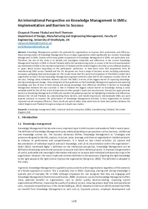 (PDF) An international perspective on Knowledge Management in SMEs ...