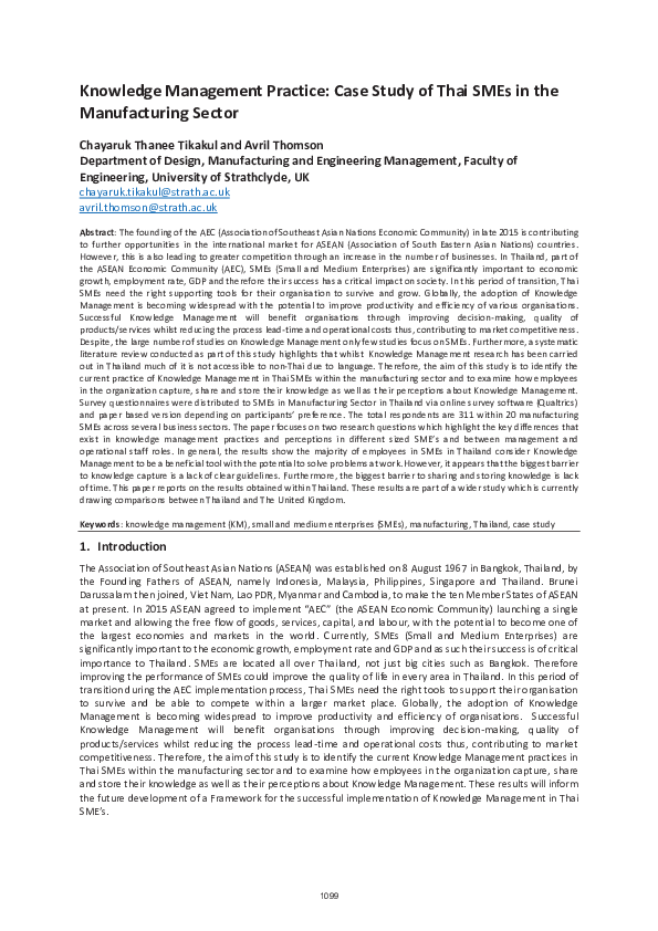 (PDF) Knowledge management practice: case study of Thai SMEs in the ...
