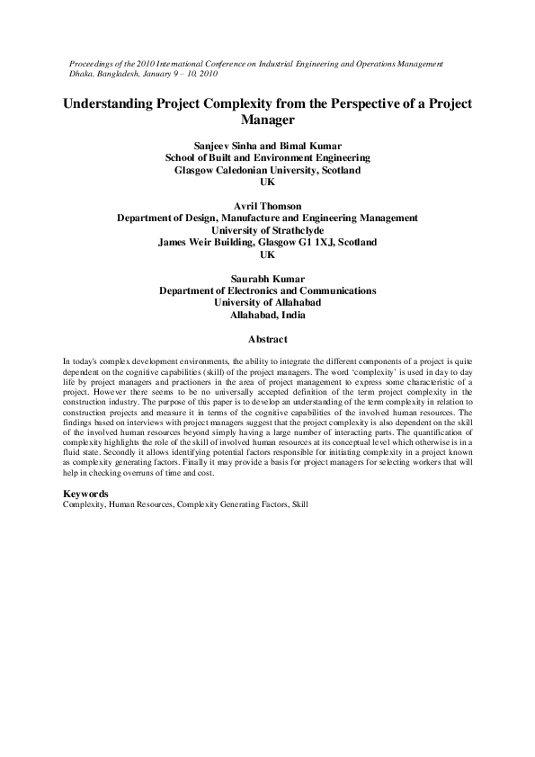 (PDF) Understanding project complexity from the perspective of a ...