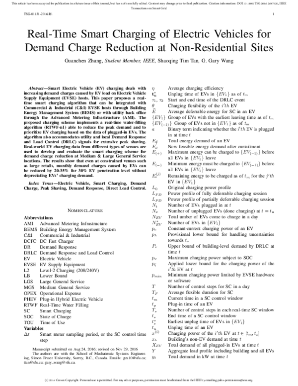(PDF) RealTime Smart Charging of Electric Vehicles for Demand Charge