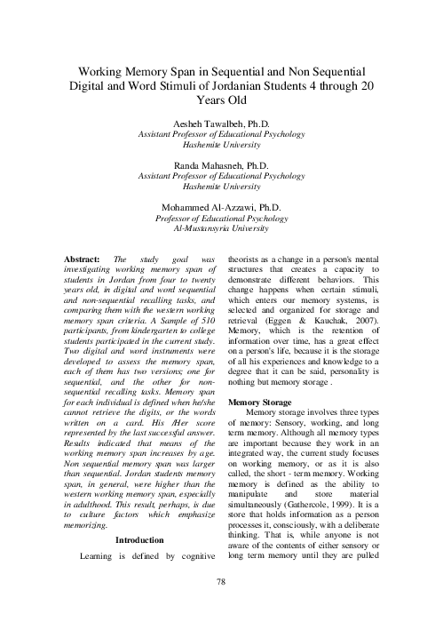 (PDF) Working Memory Span in Sequential and Non Sequential Digital and ...