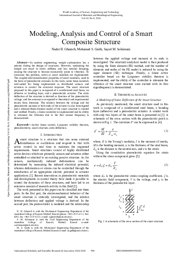 (PDF) Modeling, Analysis and Control of a Smart Composite Structure