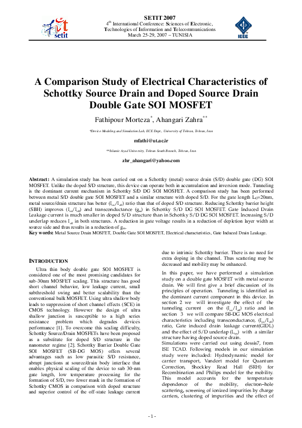 (PDF) A Comparison Study of Electrical Characteristics of Schottky ...