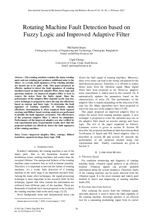 (PDF) Rotating Machine Fault Detection based on Fuzzy Logic and ...
