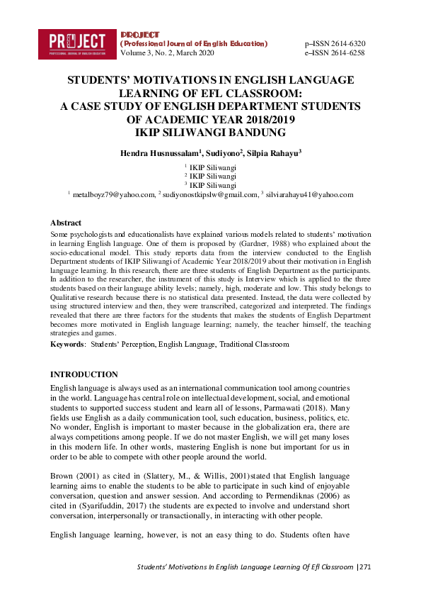 (PDF) Students’ Motivations in English Language Learning of Efl ...