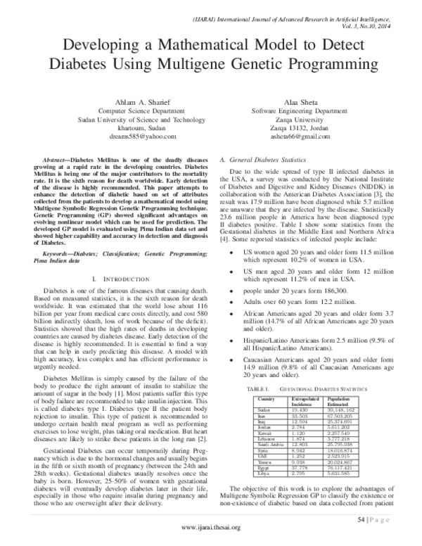 (PDF) Developing a Mathematical Model to Detect Diabetes Using ...