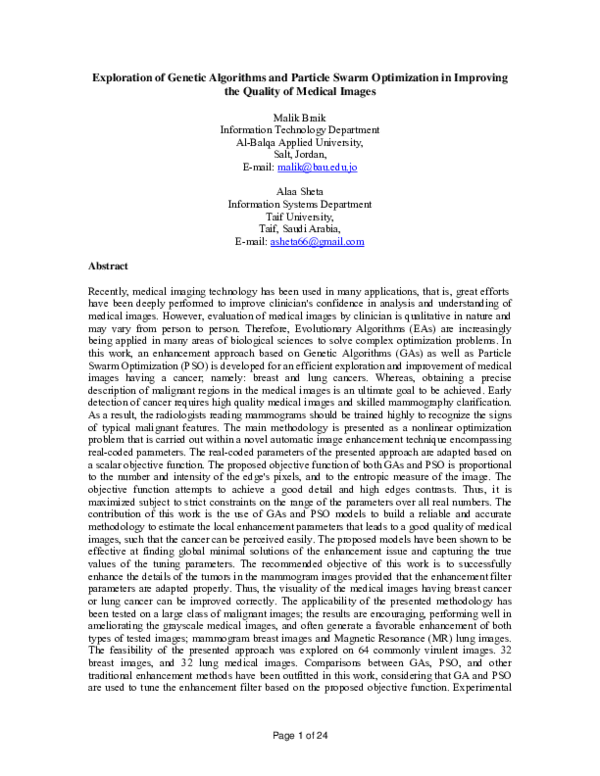 (PDF) Exploration of Genetic Algorithms and Particle Swarm Optimization ...