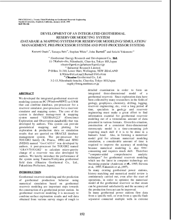 (PDF) Development of an Integrated Geothermal Reservoir Mode