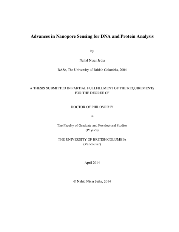 (PDF) Advances in Nanopore Sensing for DNA and Protein Analysis