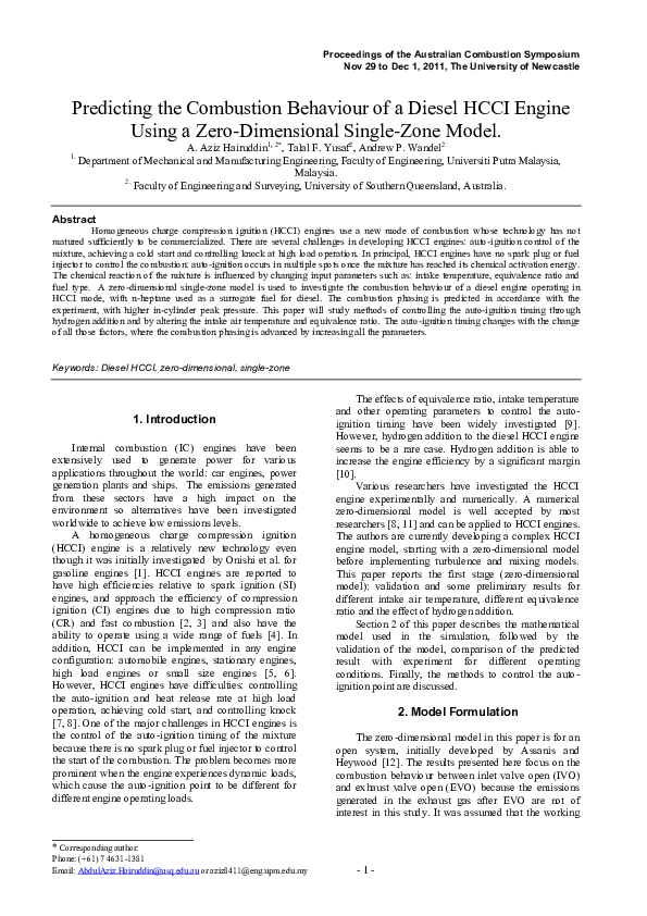 (PDF) Predicting the combustion behaviour of a diesel HCCI engine using ...