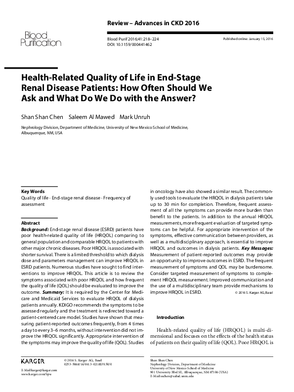 (PDF) Health Related Quality of Life in End Stage Renal Disease (Esrd ...