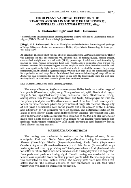 (PDF) Food Plant Varietal Effect on the Rearing and Grainage of Muga ...