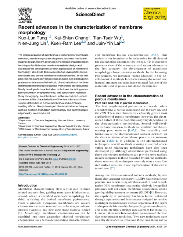 (PDF) Recent advances in the characterization of membrane morphology