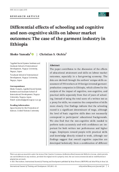 (PDF) Differential effects of schooling and cognitive and non-cognitive ...