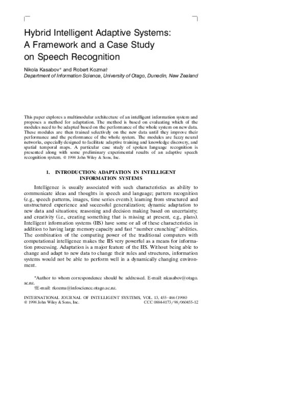 (PDF) Hybrid intelligent adaptive systems: A framework and a case study ...