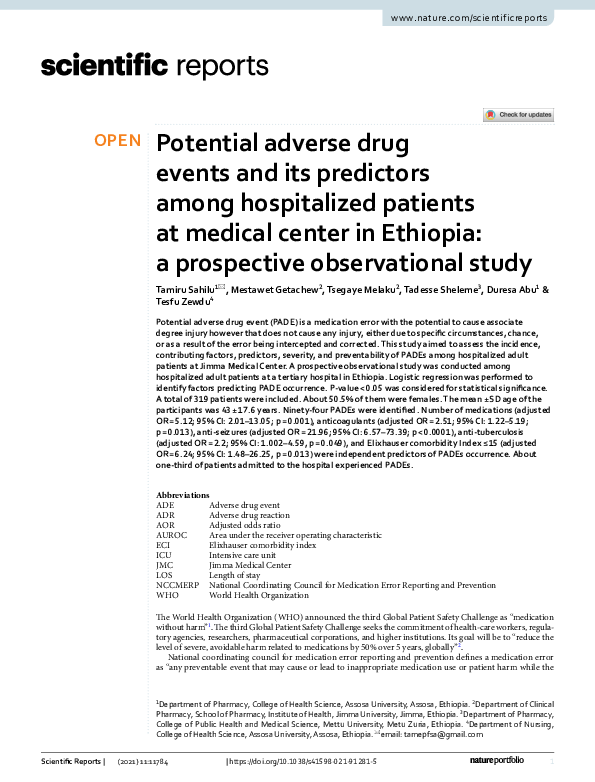 (PDF) Potential adverse drug events and its predictors among ...