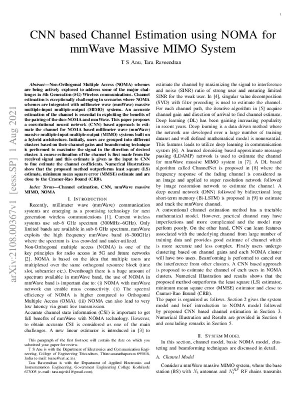(PDF) CNN based Channel Estimation using NOMA for mmWave Massive MIMO ...