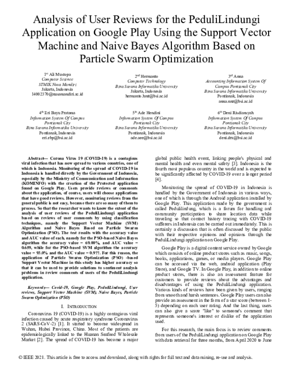 (PDF) Analysis of User Reviews for the PeduliLindungi Application on ...