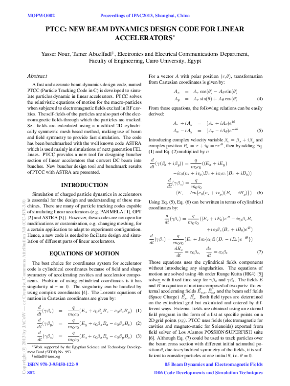 (PDF) PTCC: New Beam Dynamics Design Code for Linear Accelerators