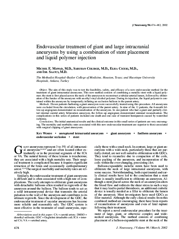 (PDF) Endovascular treatment of giant and large intracranial aneurysms ...