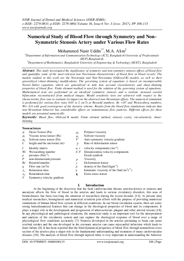 (PDF) Numerical Study of Blood Flow through Symmetry and NonSymmetric ...