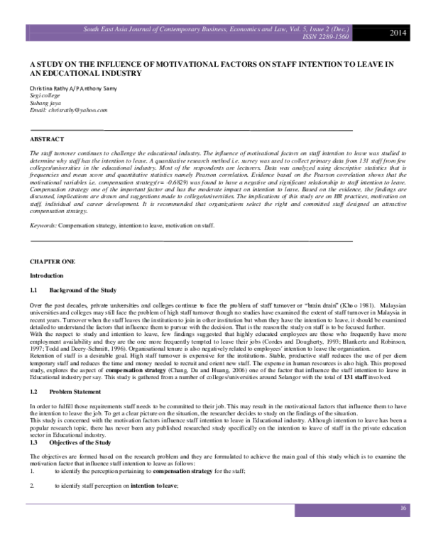 (PDF) A Study on the Influence of Motivational Factors on Staff ...