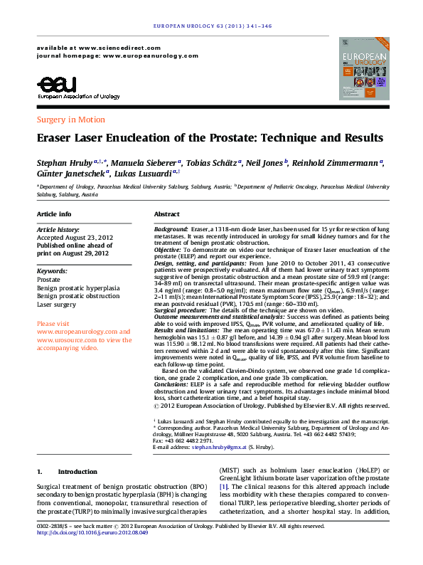 (PDF) Eraser Laser Enucleation of the Prostate Technique and Results