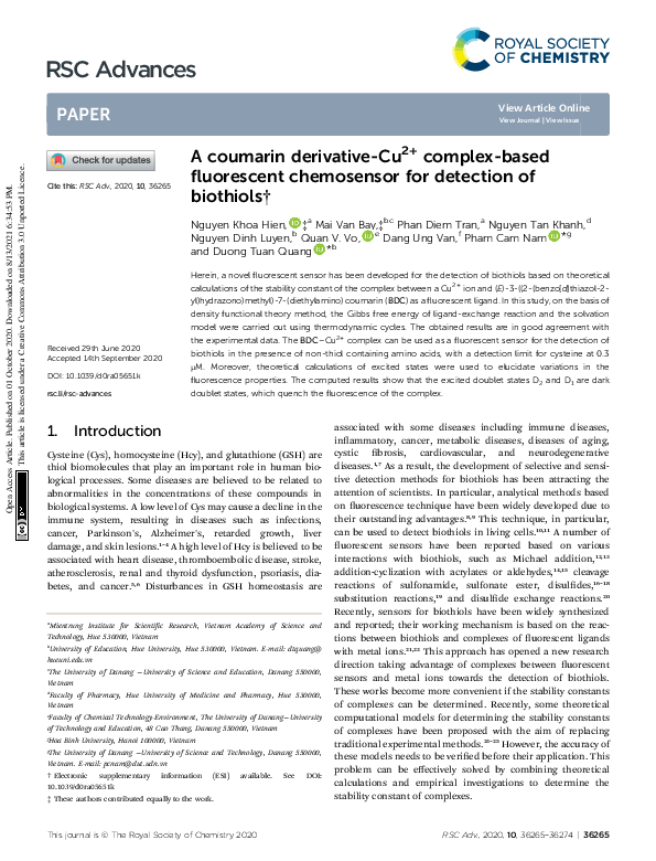 (PDF) A coumarin derivative-Cu2+ complex-based fluorescent chemosensor ...