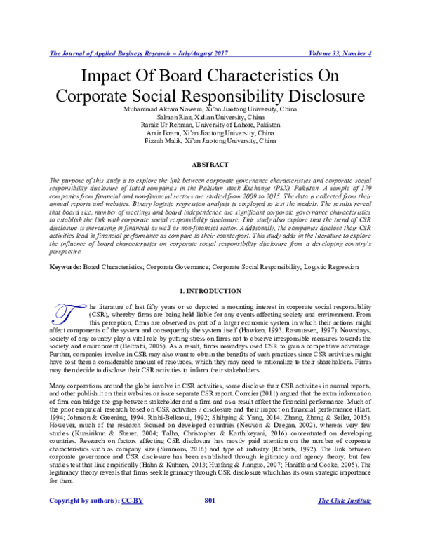(PDF) Impact of Board Characteristics on Corporate Social ...