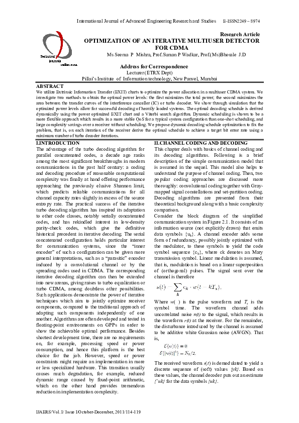 (PDF) Optimization of an Iterative Multiuser Detector for Cdma
