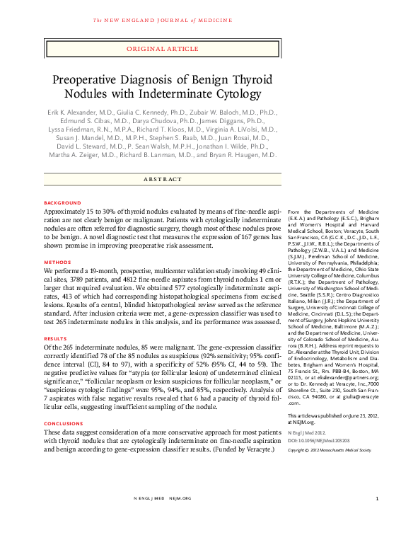 (PDF) Preoperative Diagnosis of Benign Thyroid Nodules with ...