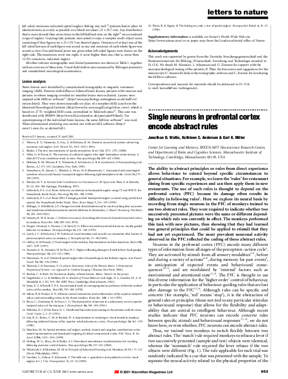 (PDF) Single neurons in prefrontal cortex encode abstract rules