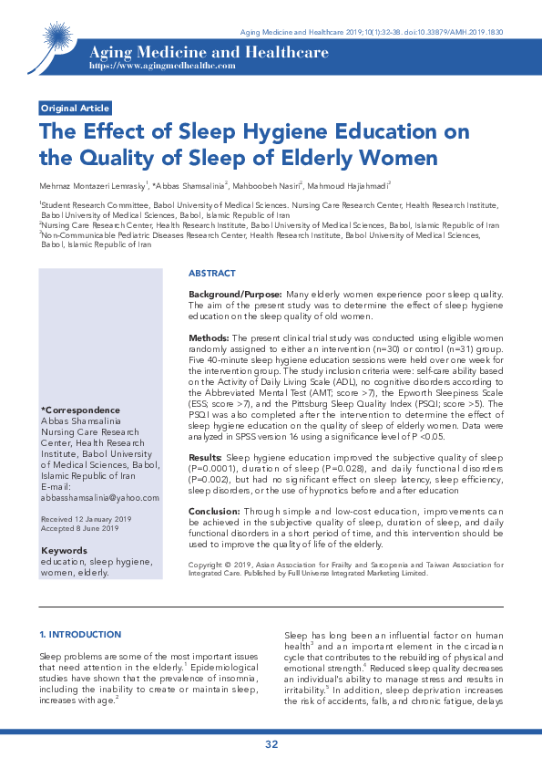 (PDF) The Effect of Sleep Hygiene Education on the Quality of Sleep of ...