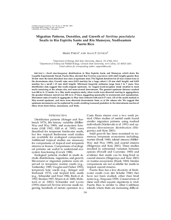 (PDF) Migration Patterns, Densities, and Growth of Neritina punctulata ...