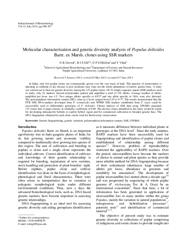 (PDF) Molecular characterisation and genetic diversity analysis of ...