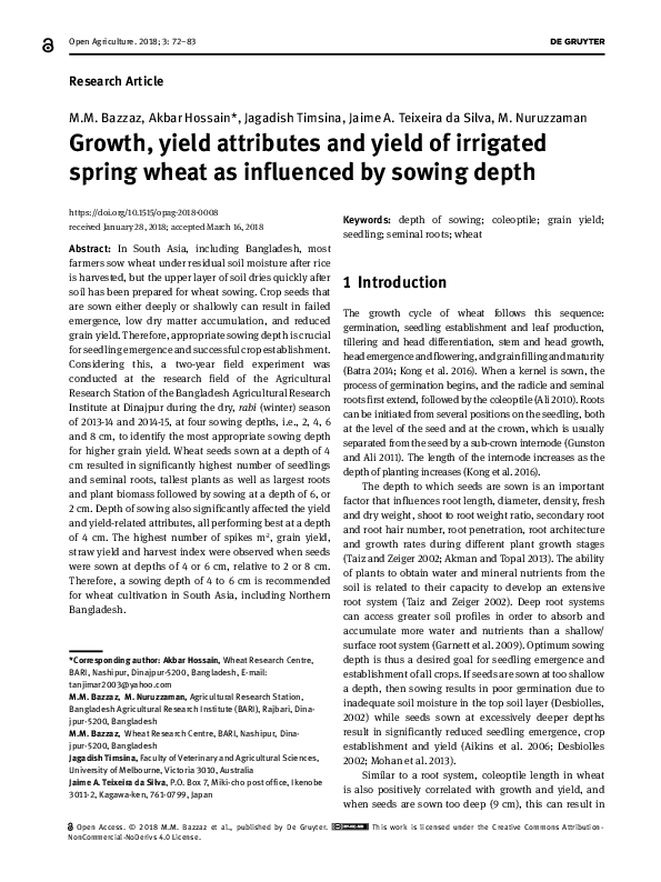 (PDF) Growth, yield attributes and yield of irrigated spring wheat as ...