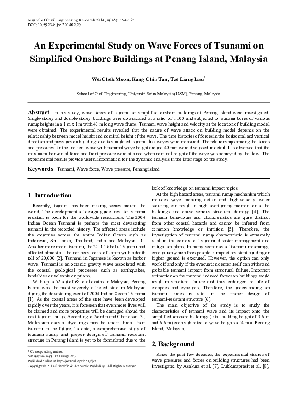 (PDF) An Experimental Study on Wave Forces of Tsunami on Simplified ...