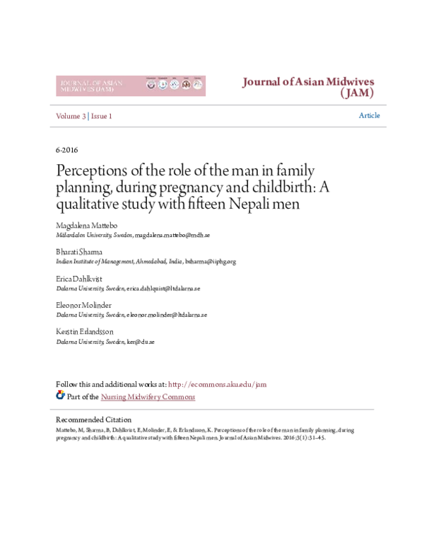 (PDF) Perceptions of the role of the man in family planning, during ...