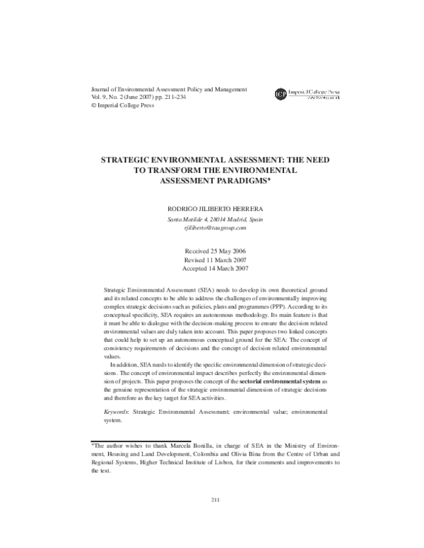 (PDF) Strategic environmental assessment: The need to transform the ...