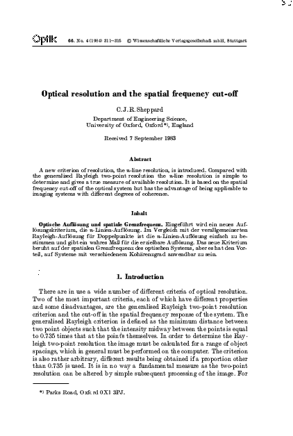 (PDF) Optical resolution and the spatial frequency cut-off