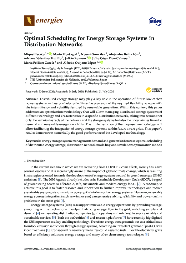 (PDF) Optimal Scheduling for Energy Storage Systems in Distribution ...