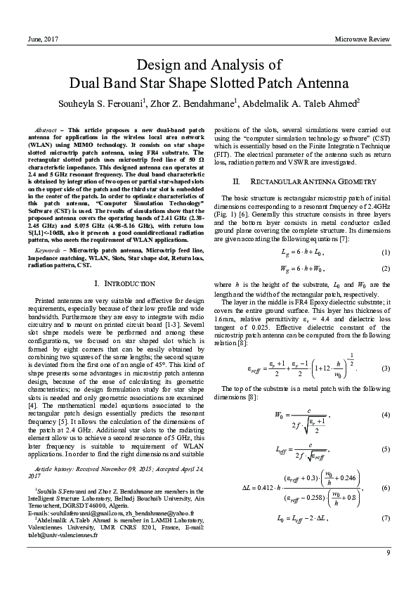 (PDF) Design and Analysis of Dual Band Star Shape Slotted Patch Antenna