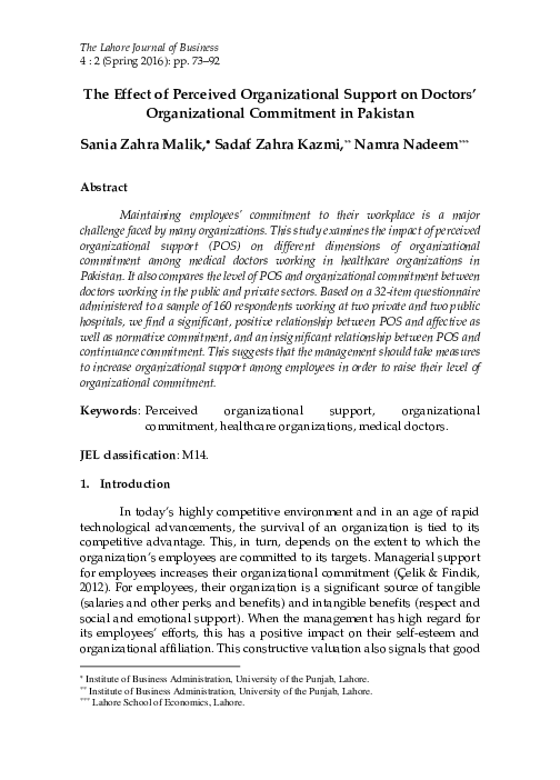 (PDF) The Effect of Perceived Organizational Support on Doctors ...