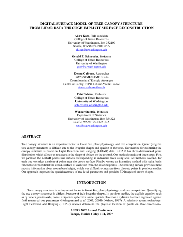 (PDF) Digital Surface Model of Tree Canopy Structure from Lidar Data ...