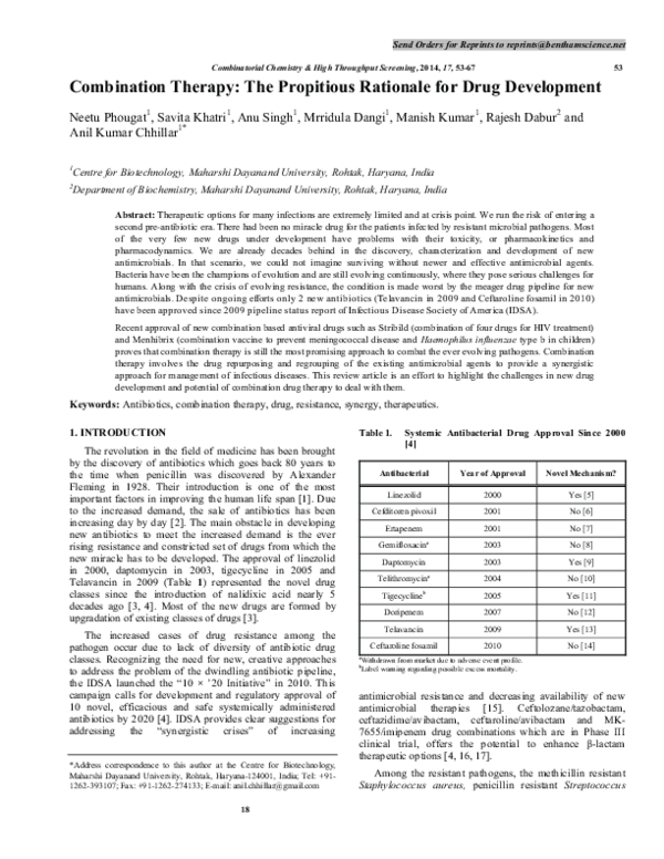 (PDF) Combination Therapy: The Propitious Rationale for Drug Development