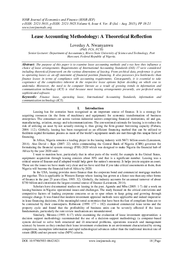 (PDF) Lease Accounting Methodology: A Theoretical Reflection