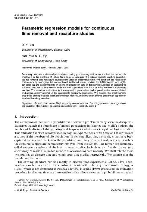 (PDF) Parametric regression models for continuous time removal and ...